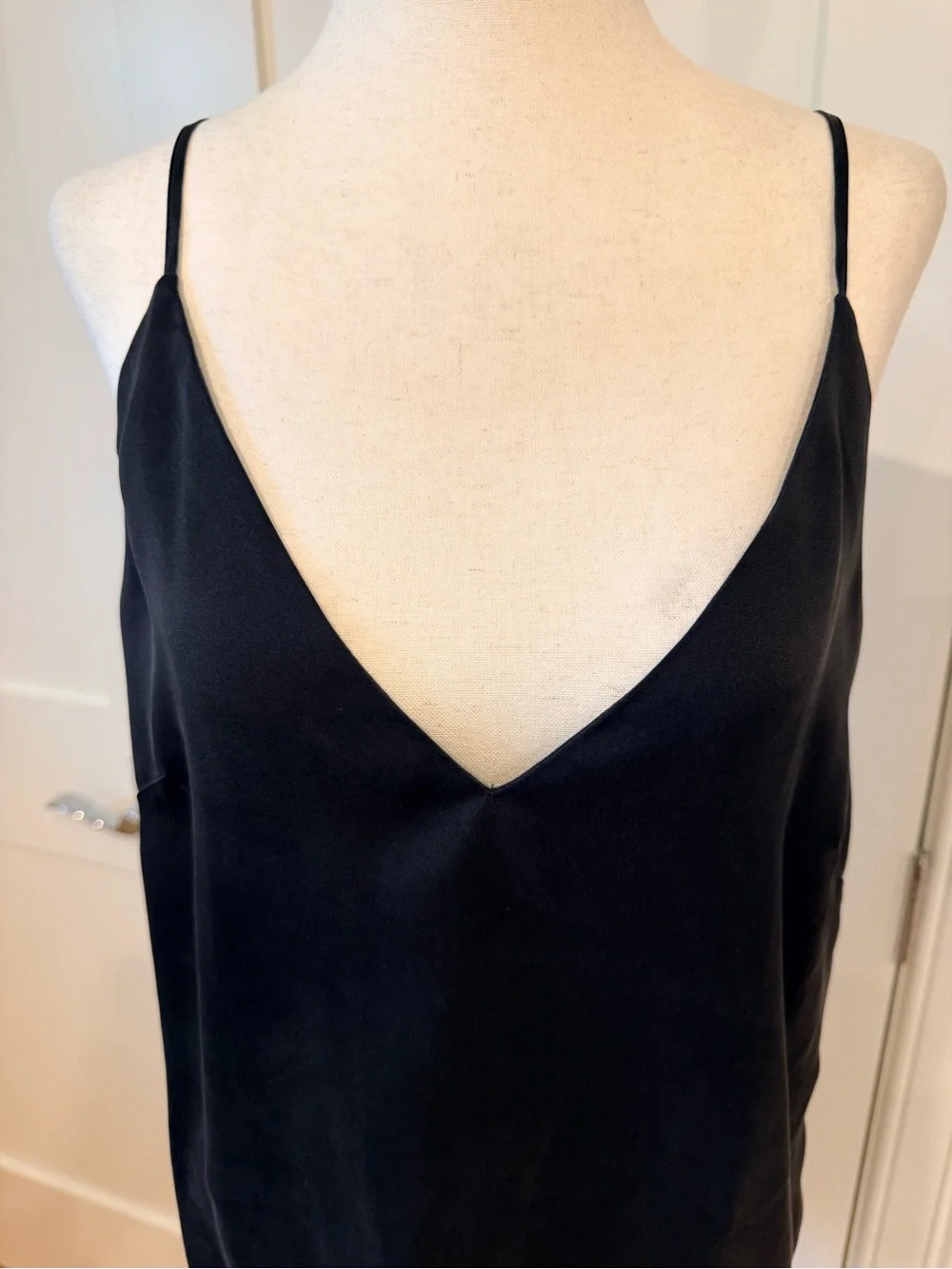 ANTONIO MELANI Black Silk V-Neck Spaghetti Strap Cami